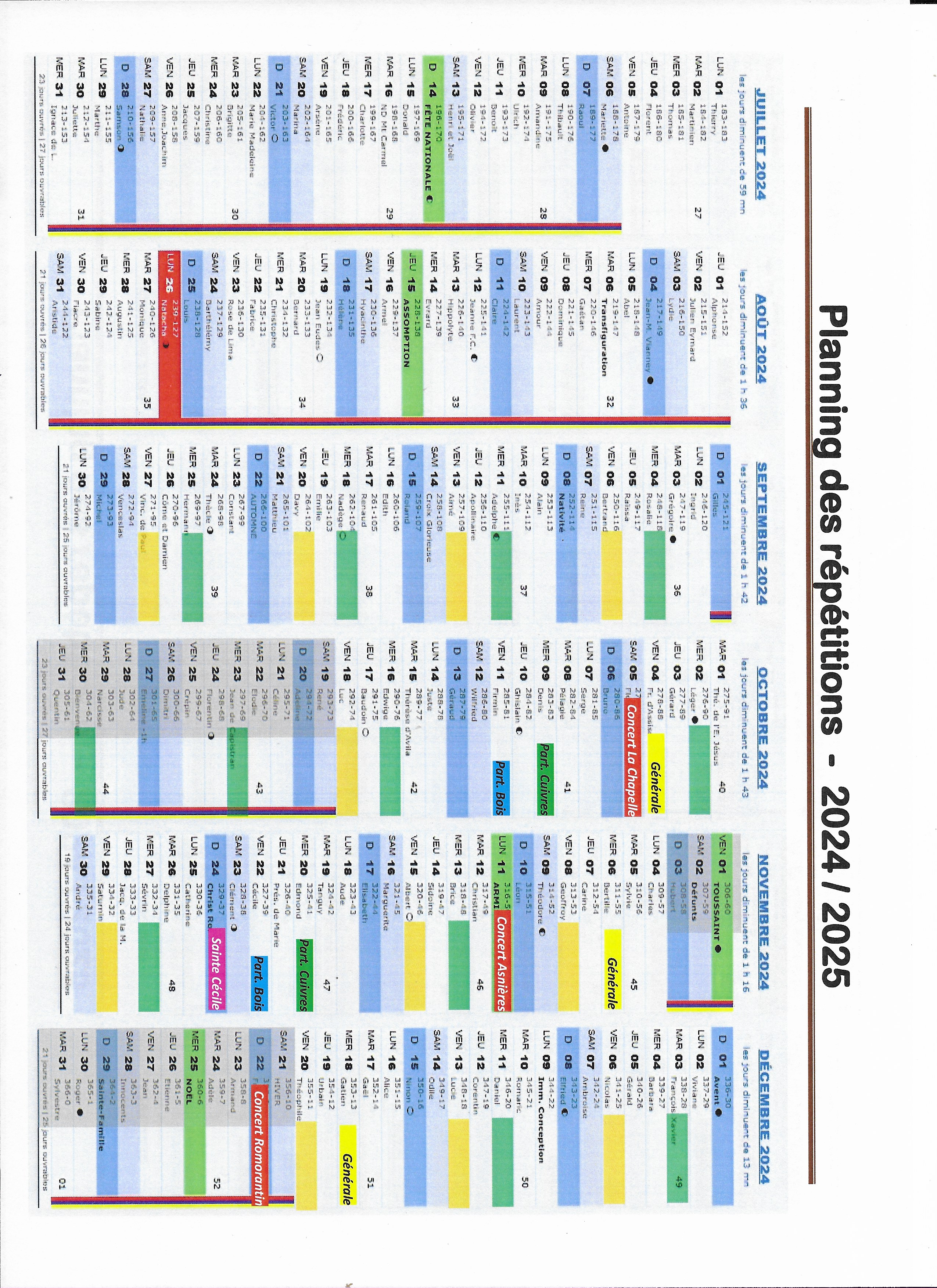 Calendrier 2024/2025 (partie 01)